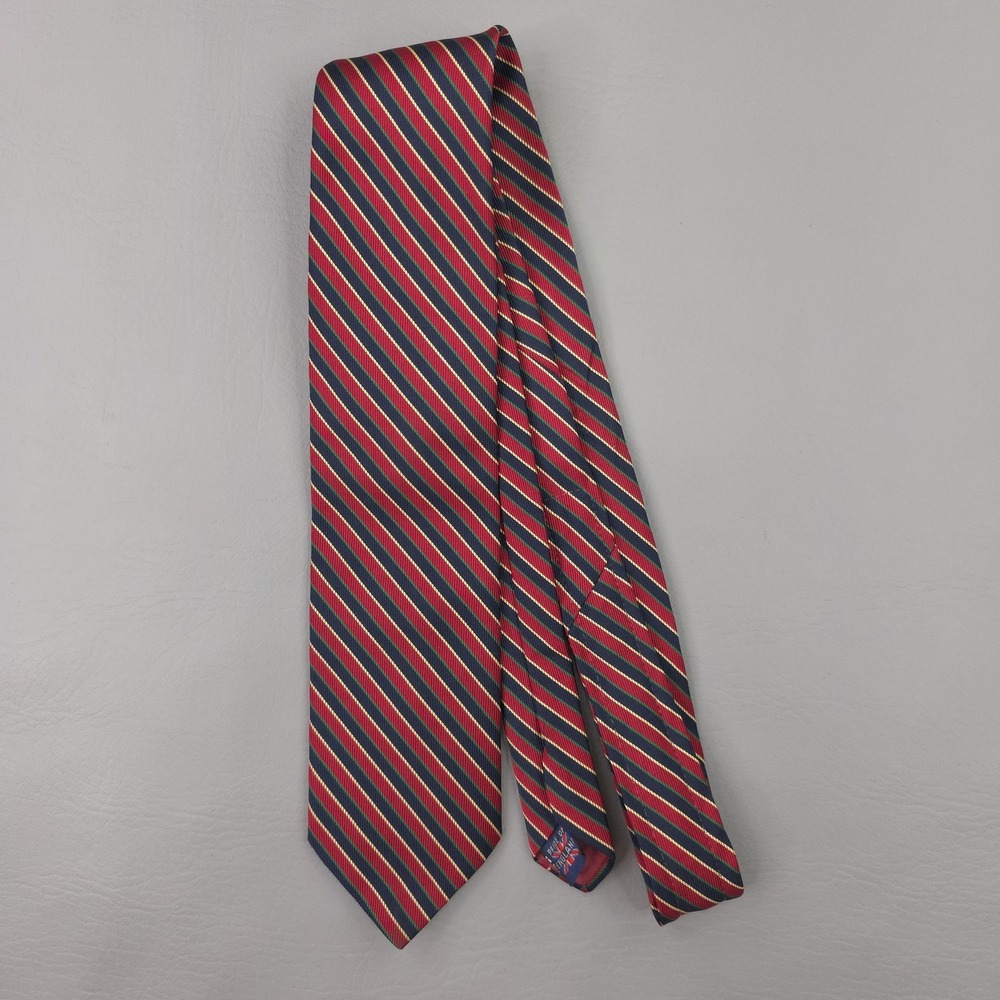 Vintage Pride Of England Tie Mens One Size Red Polyester Repp Striped Short